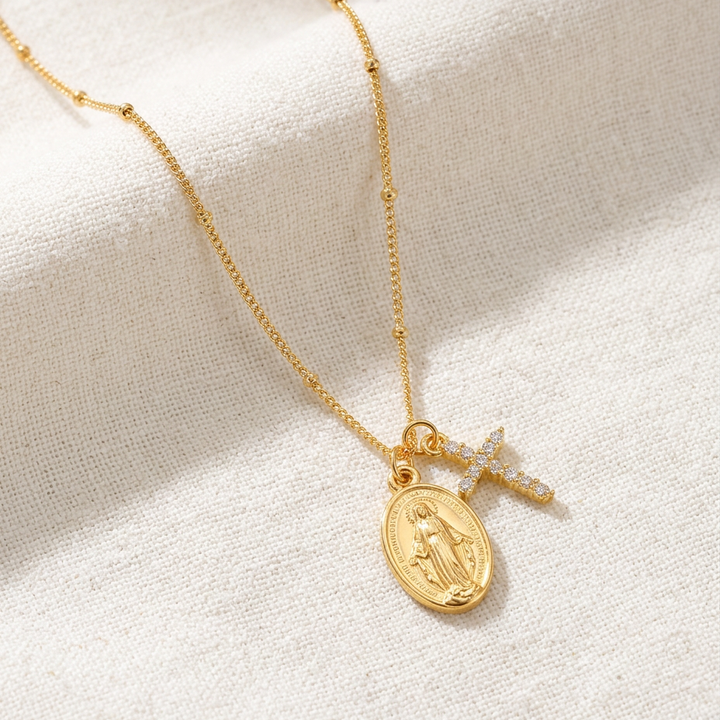 Belladonna | Halskette mit Wundermedaille und Kreuz