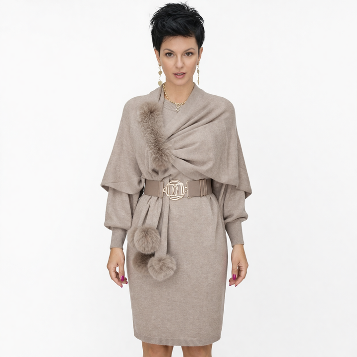 Danira | Damen Langarmkleid mit weichem dekorativem Schal