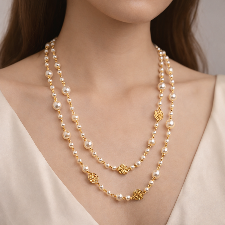 Darivienne | Elegante Perlen und Goldketten Halskette