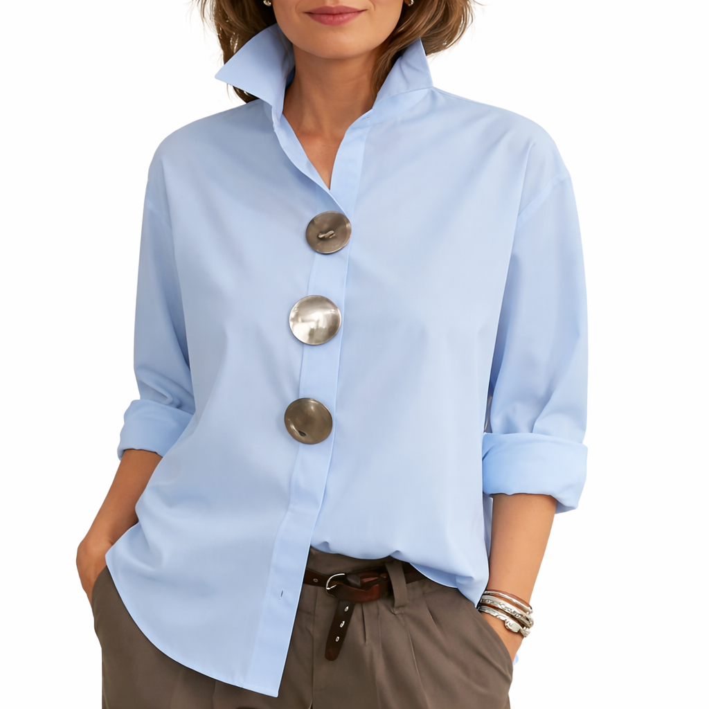 Davinae | Elegante Bluse aus Baumwolle und Leinen mit Kragen und Metallknöpfen