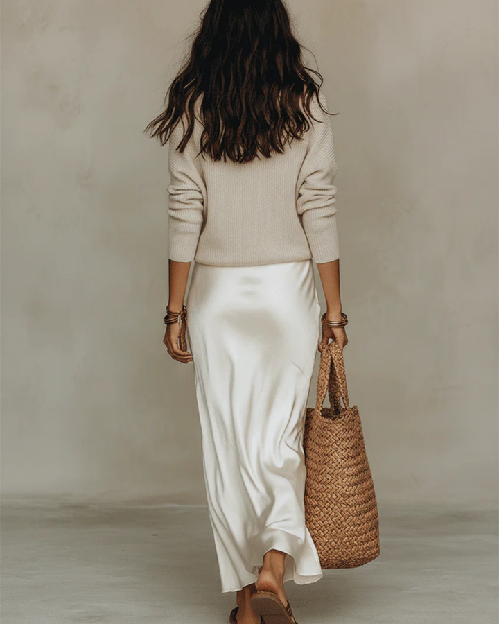 Heather | Midi-Kleid aus Satin mit integriertem Sweater