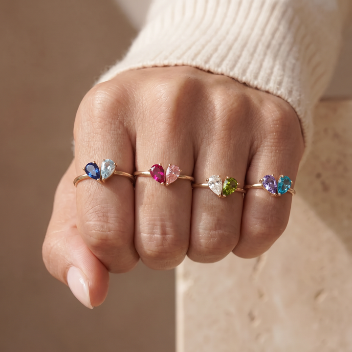 Esmé | Herzring mit zwei Geburtssteinen