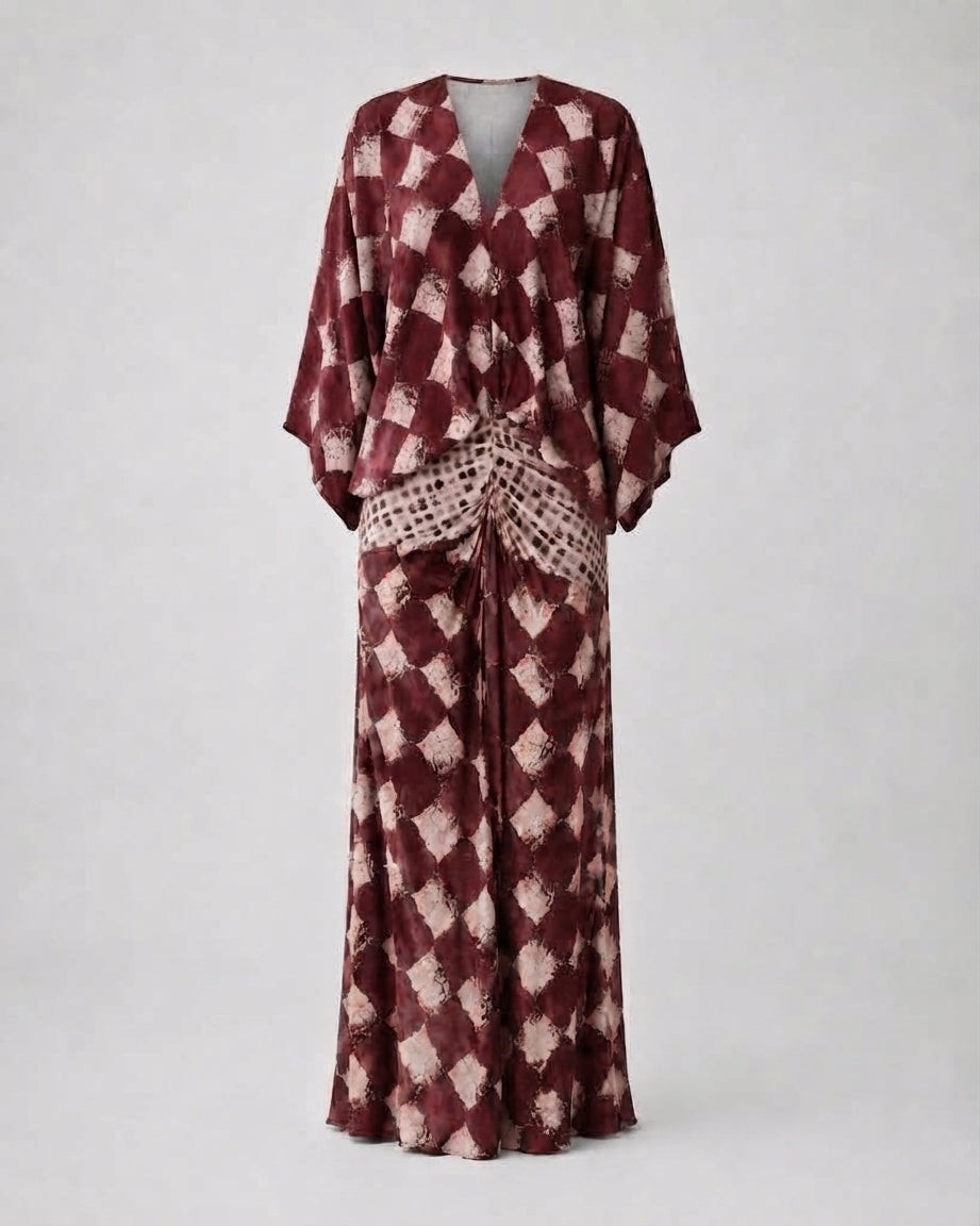 Bethany | Langes Kleid mit Mosaikdruck und Kimonoärmeln