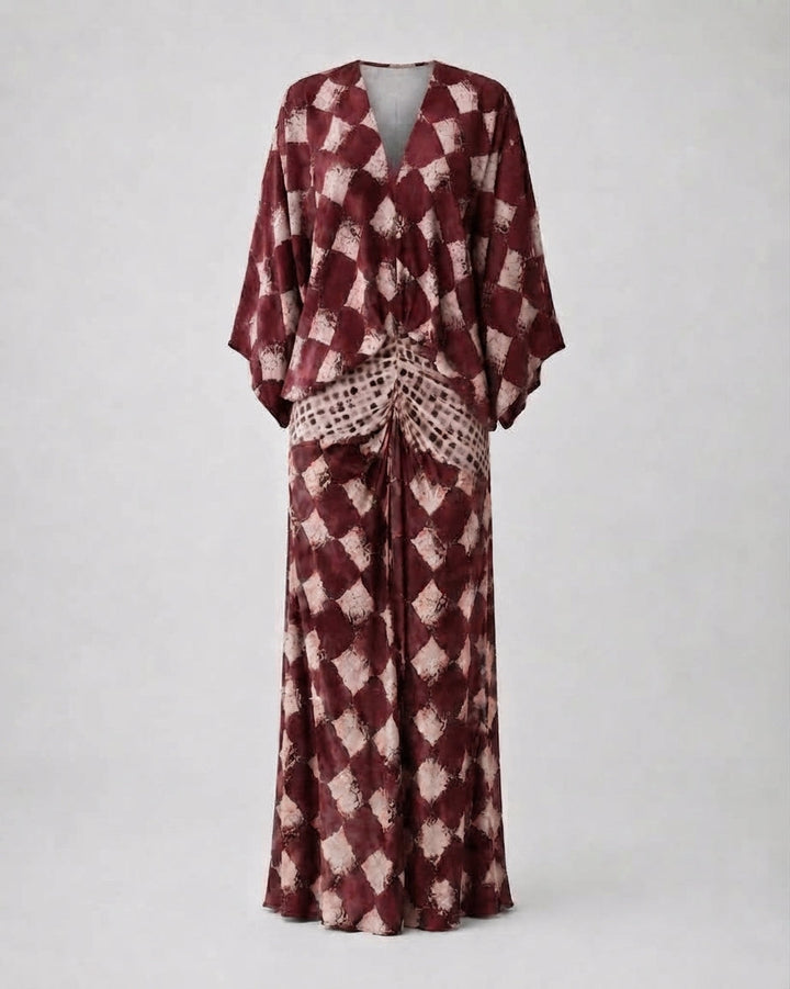 Bethany | Langes Kleid mit Mosaikdruck und Kimonoärmeln