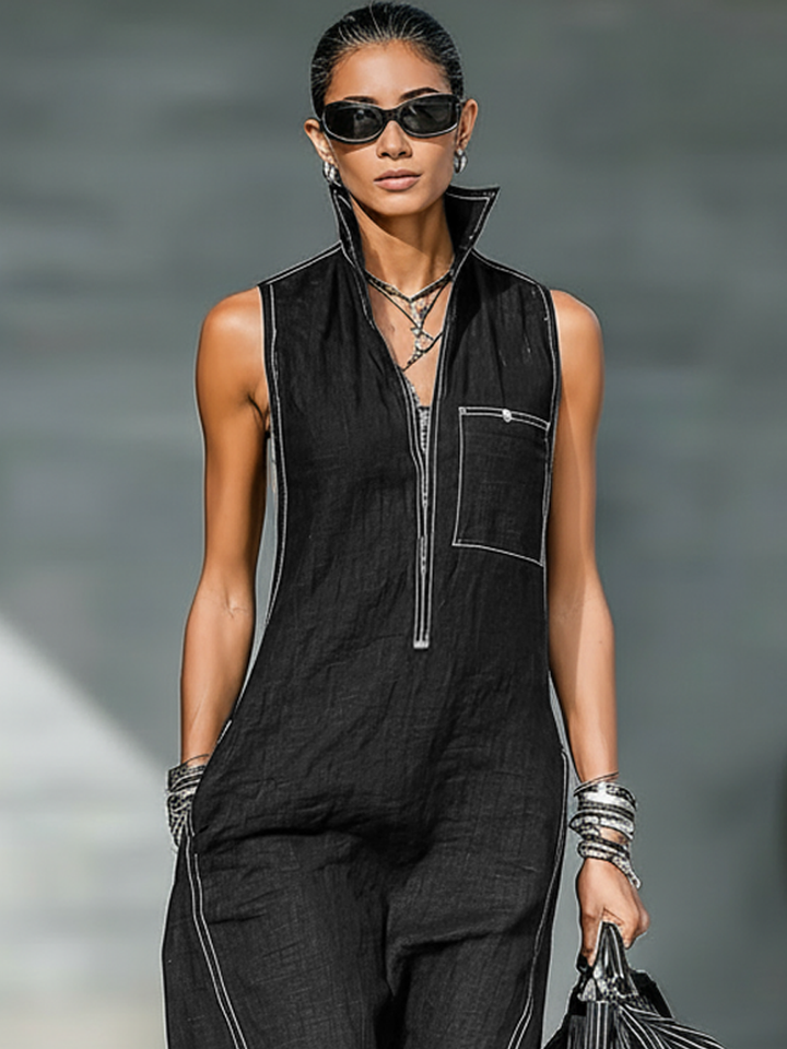 Ainsira | Mono Minimalistisch ohne Ärmel mit Lockeren Schnitt und Weißen Details