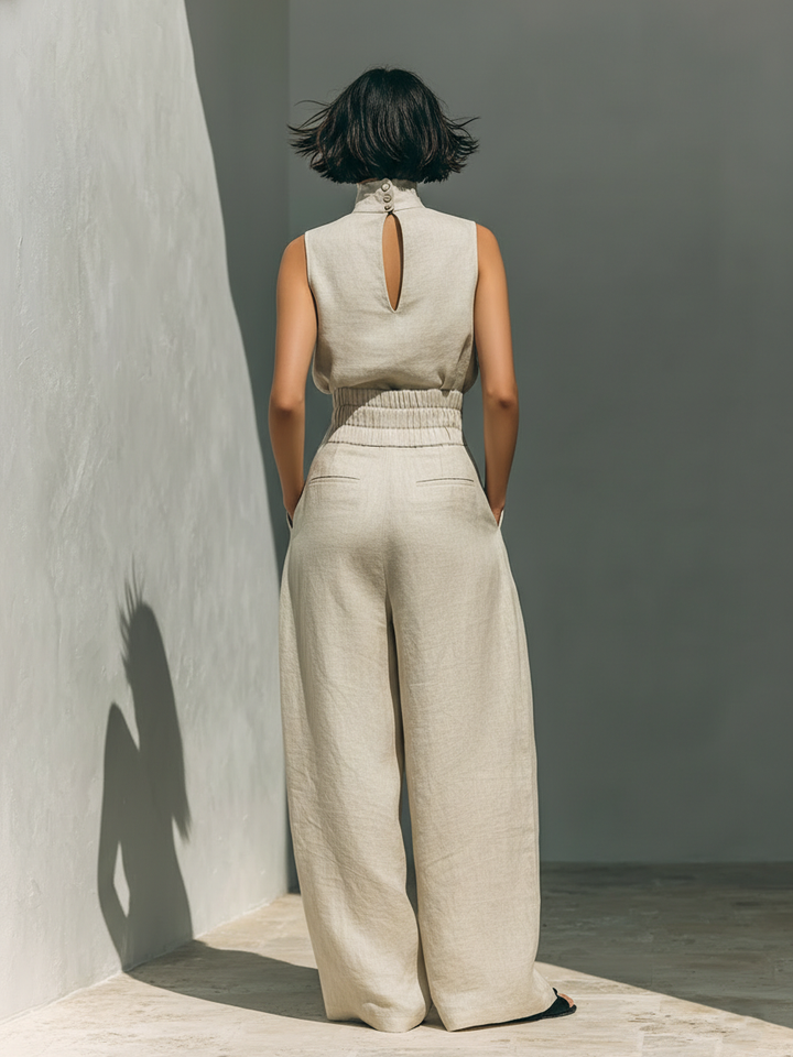 Jorevia | Minimalistisches Ärmelloses Top und Weithosen-Set