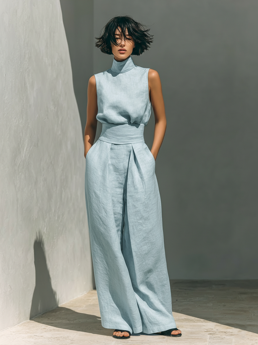 Jorevia | Minimalistisches Ärmelloses Top und Weithosen-Set