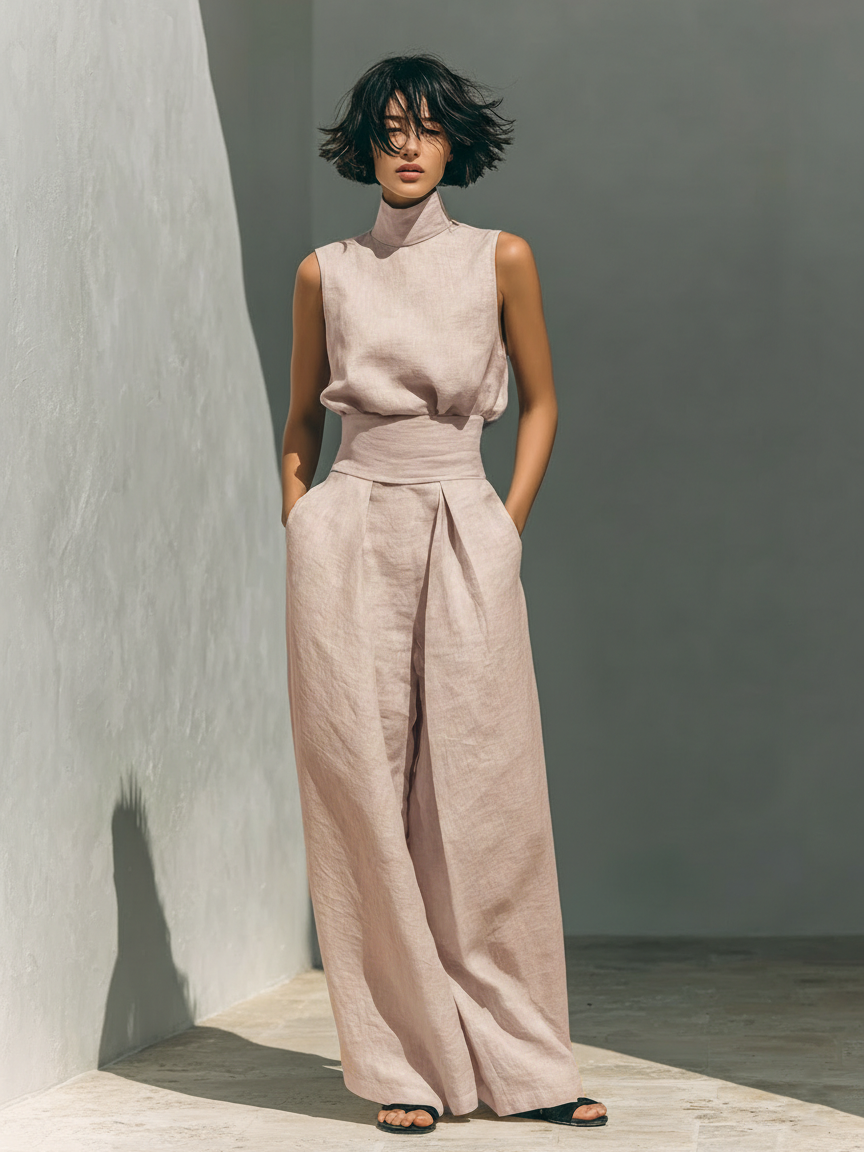 Jorevia | Minimalistisches Ärmelloses Top und Weithosen-Set