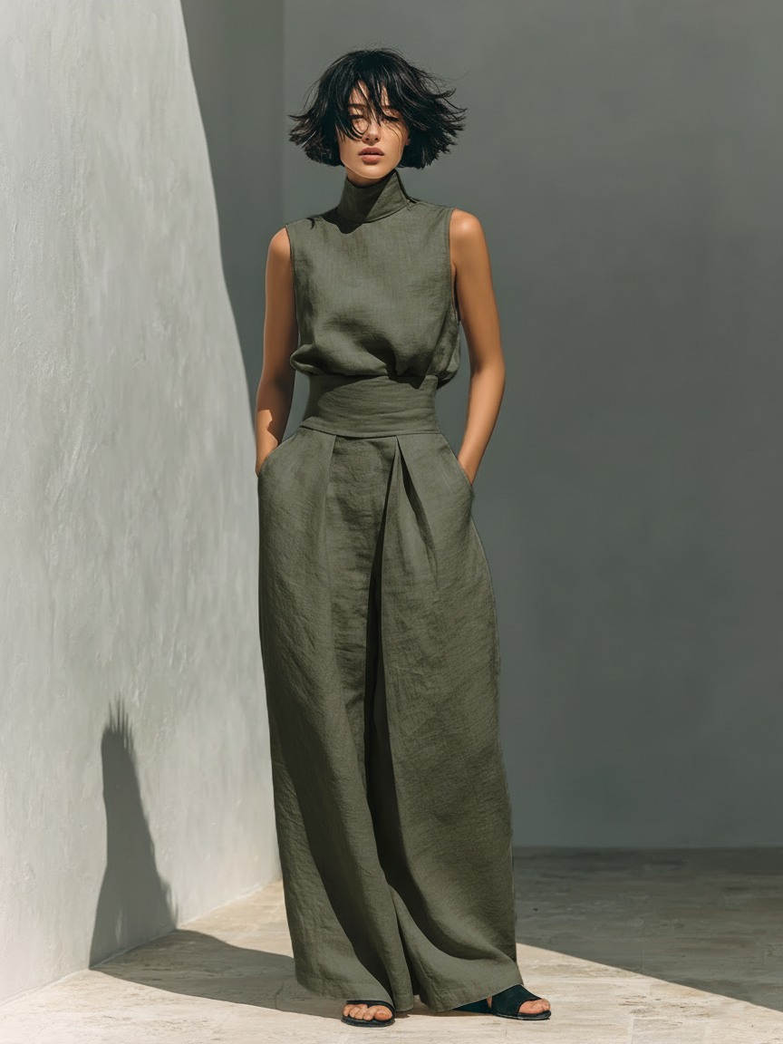 Jorevia | Minimalistisches Ärmelloses Top und Weithosen-Set