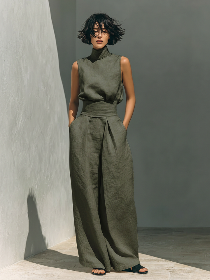 Jorevia | Minimalistisches Ärmelloses Top und Weithosen-Set