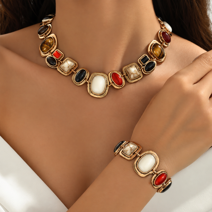 Graevis | Bohemian Set aus Halskette und Armband mit Multicolor Ethno-Design