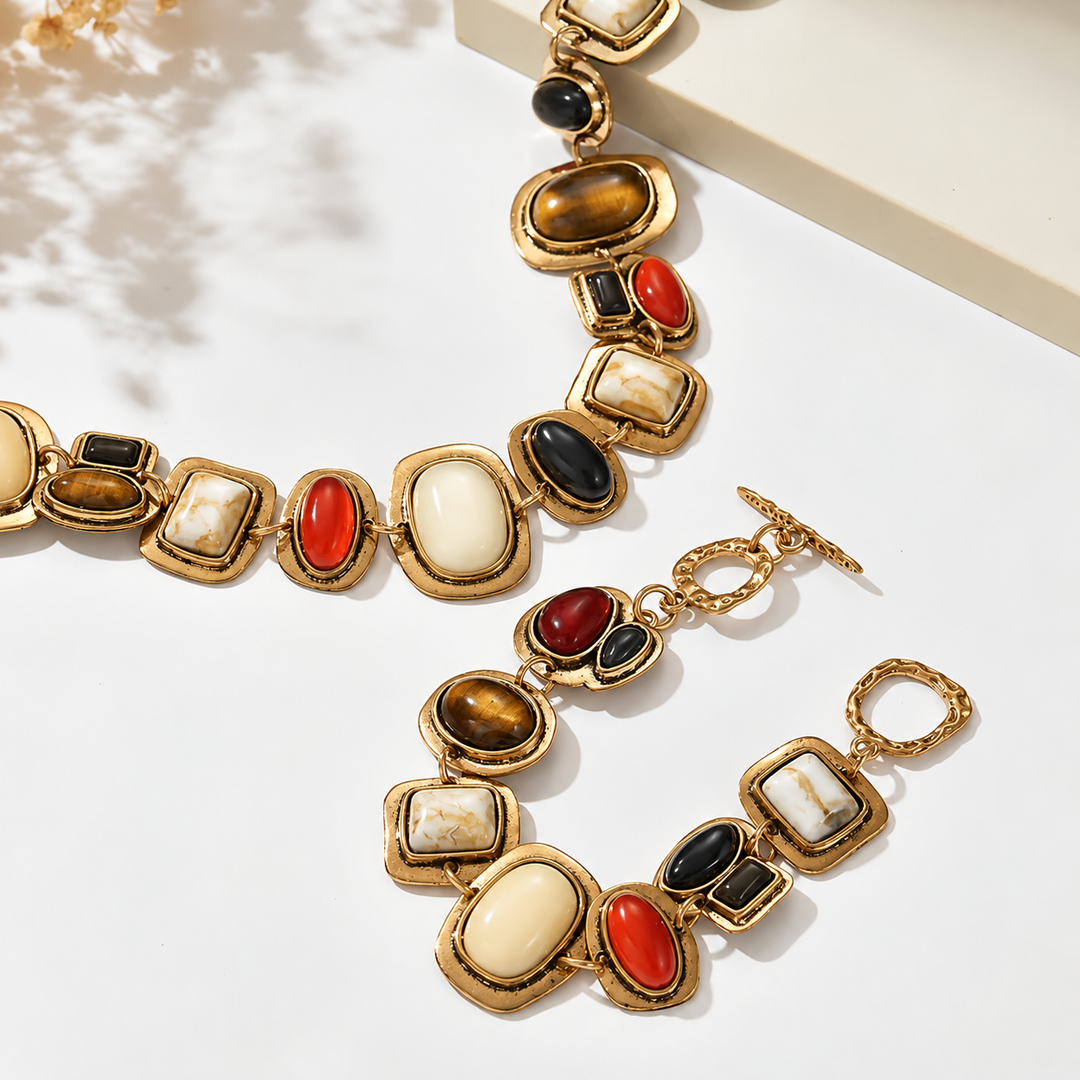Graevis | Bohemian Set aus Halskette und Armband mit Multicolor Ethno-Design