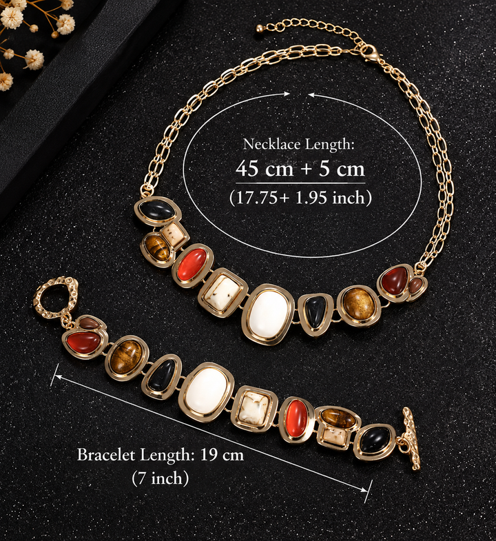 Graevis | Bohemian Set aus Halskette und Armband mit Multicolor Ethno-Design