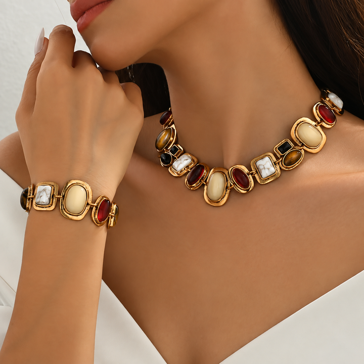 Graevis | Bohemian Set aus Halskette und Armband mit Multicolor Ethno-Design