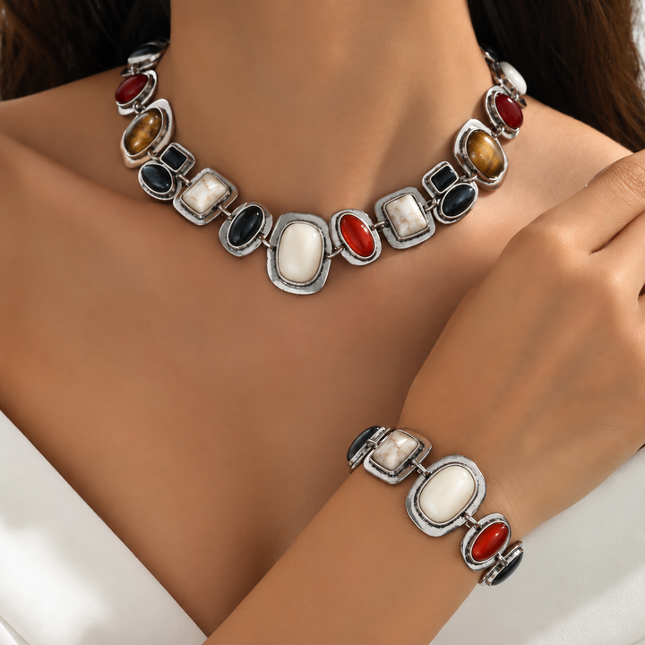 Graevis | Bohemian Set aus Halskette und Armband mit Multicolor Ethno-Design