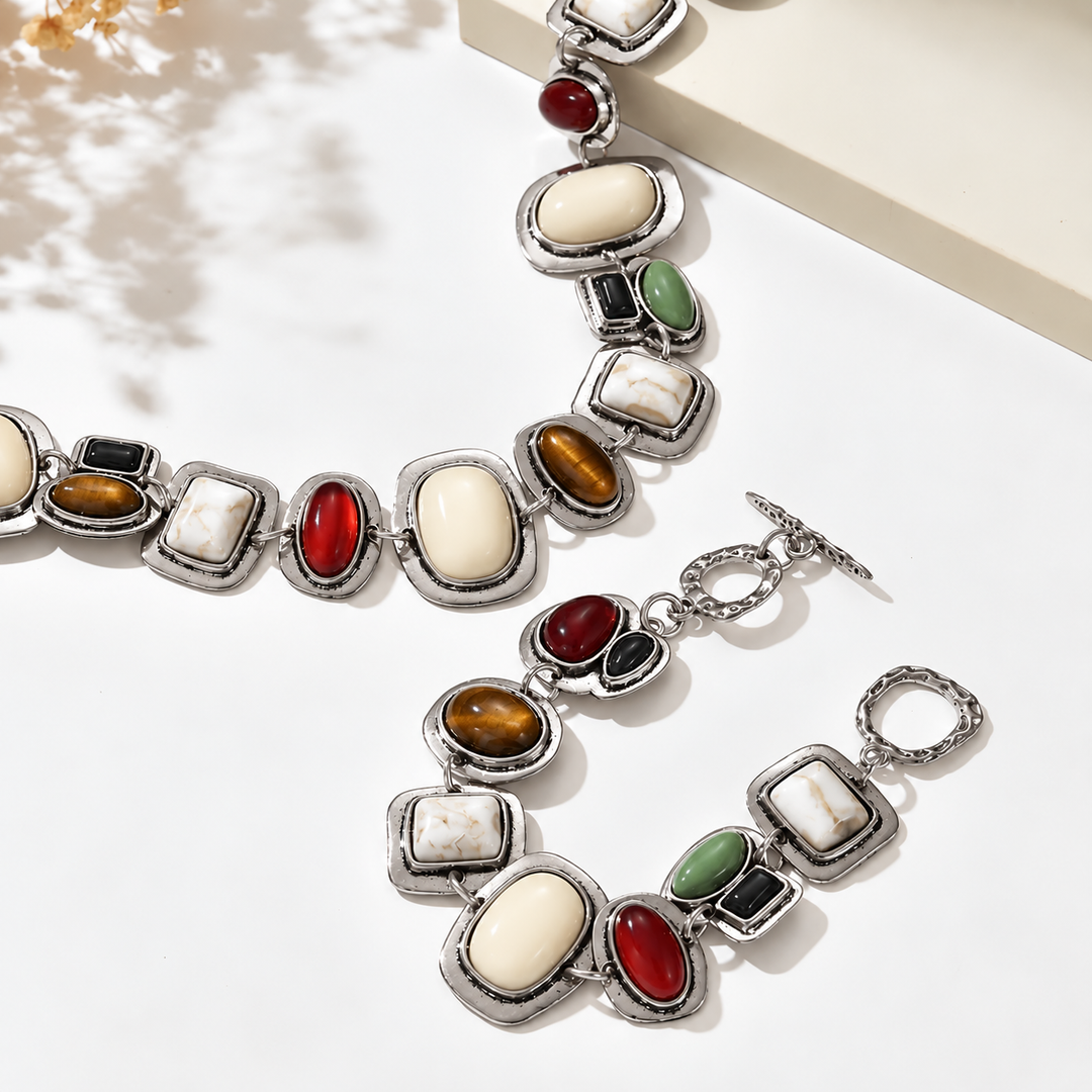 Graevis | Bohemian Set aus Halskette und Armband mit Multicolor Ethno-Design
