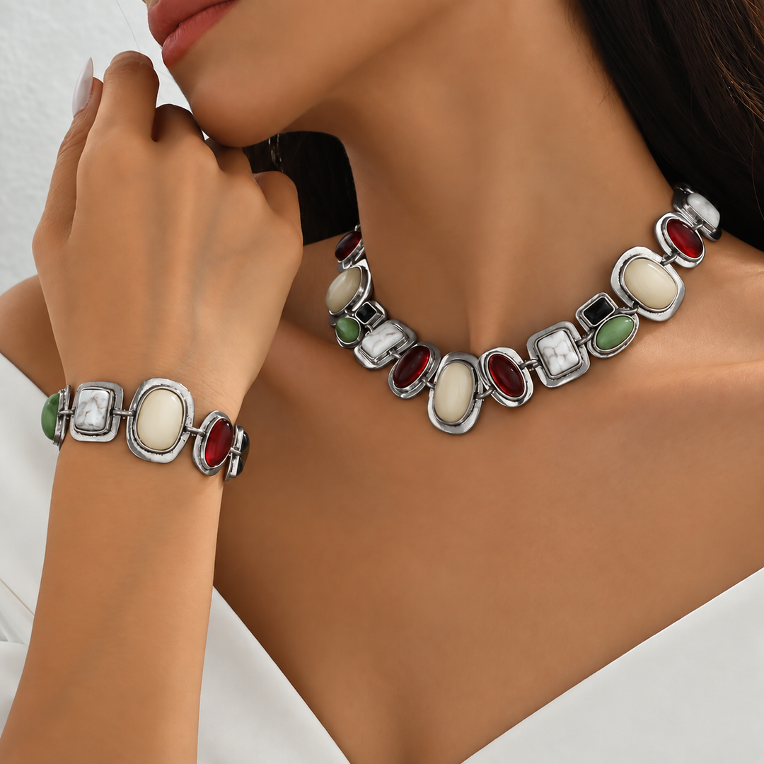 Graevis | Bohemian Set aus Halskette und Armband mit Multicolor Ethno-Design