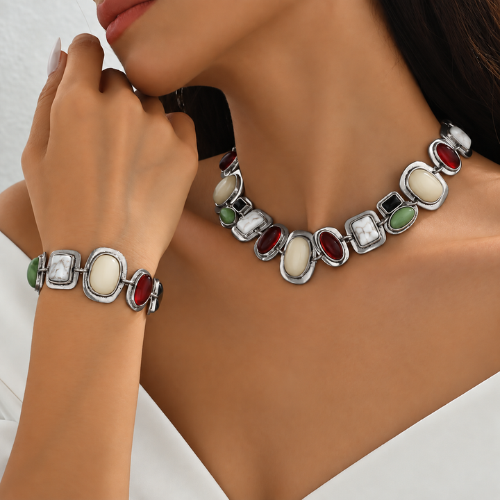 Graevis | Bohemian Set aus Halskette und Armband mit Multicolor Ethno-Design