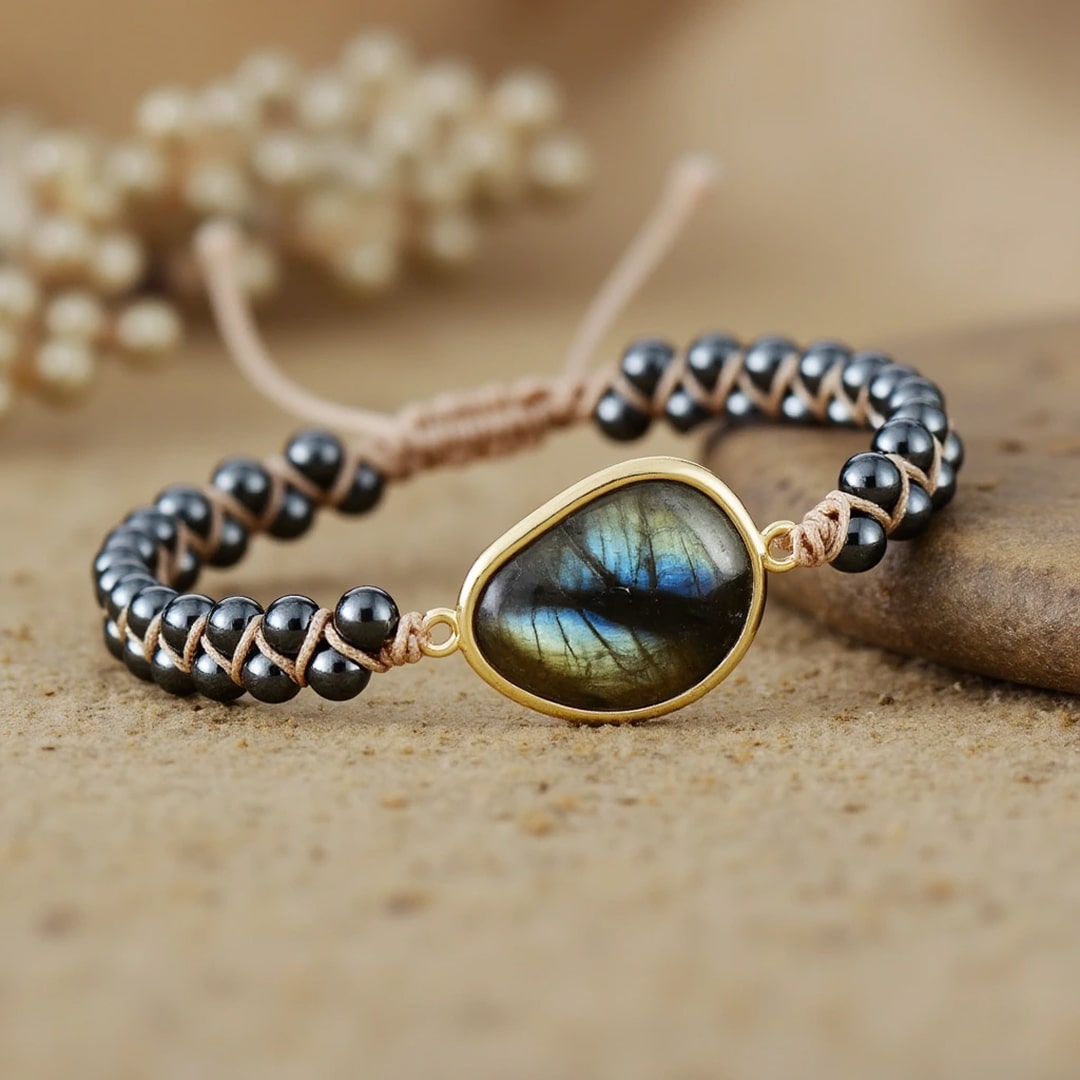 Dree | Armband mit himmlischem Auge aus Labradorit und energetischer Hämatit