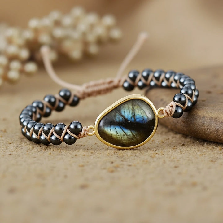 Dree | Armband mit himmlischem Auge aus Labradorit und energetischer Hämatit