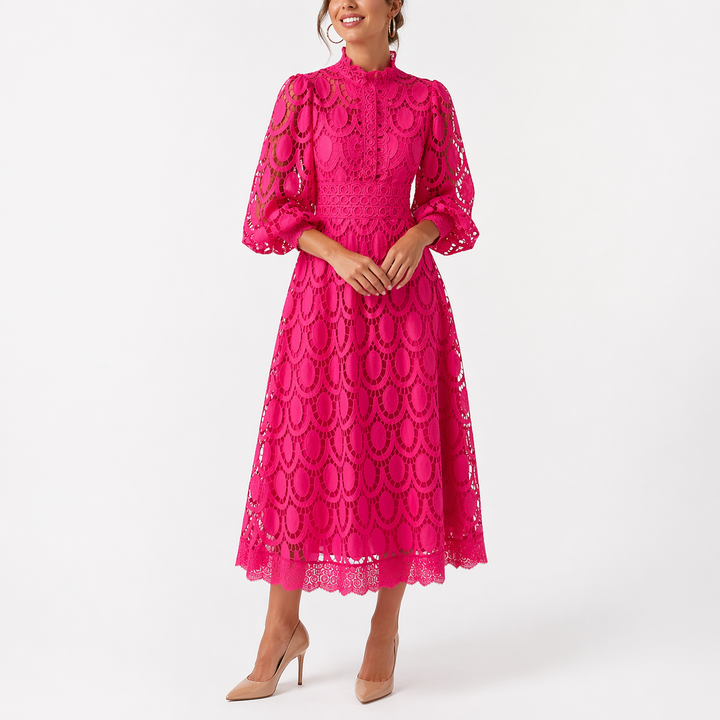 Jalvique | Midi-Feierkleid mit Spitzenärmeln