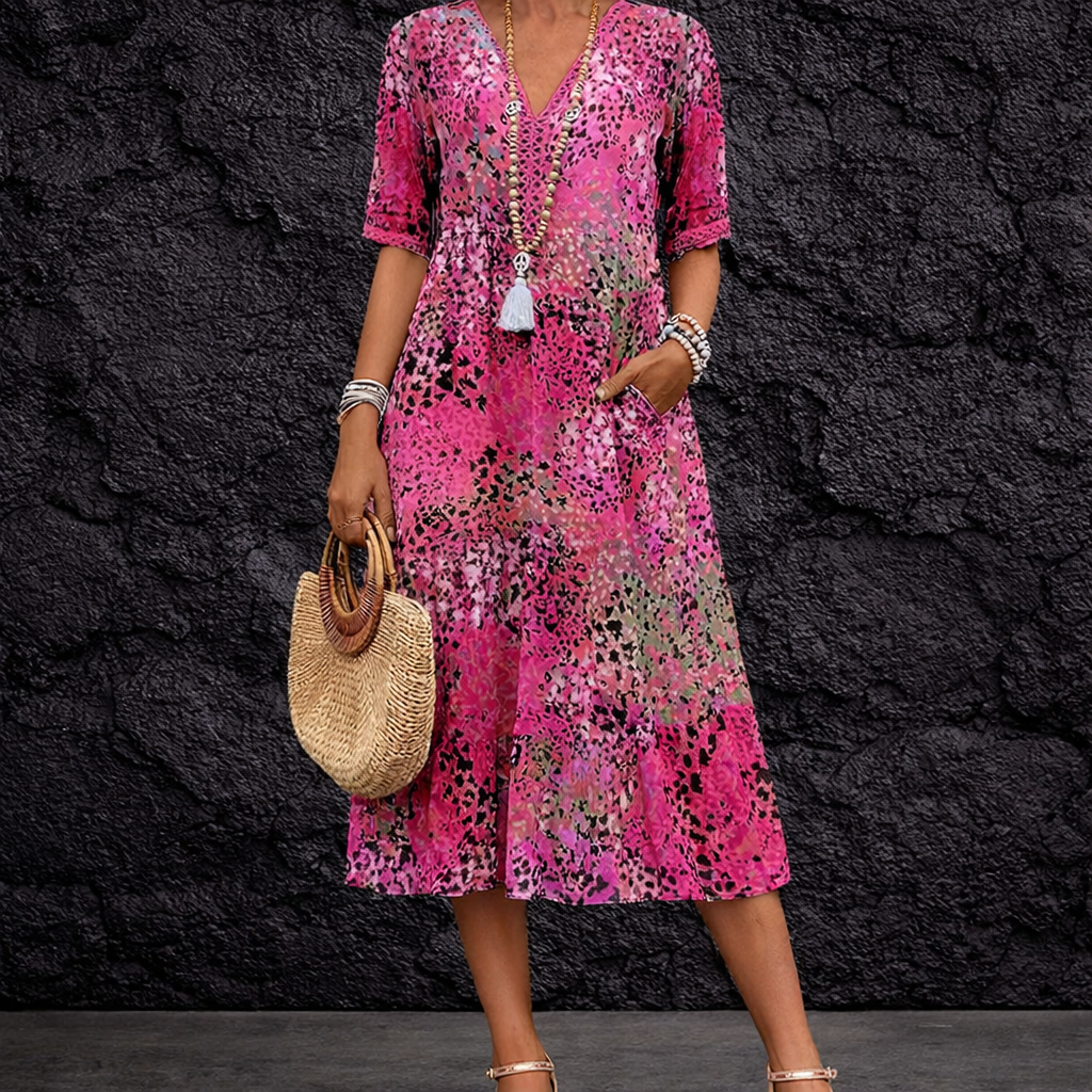 Javessa | Vibrantes Midi-Kleid für Frauen mit auffälligem Stil