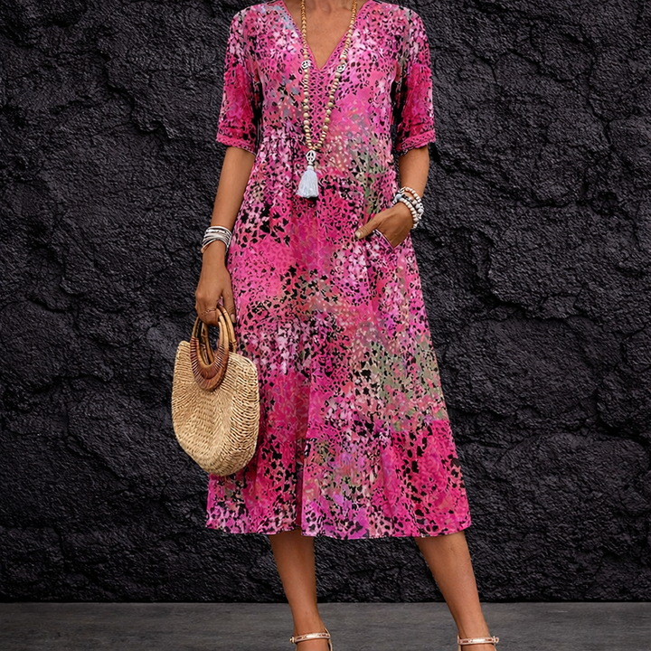 Javessa | Vibrantes Midi-Kleid für Frauen mit auffälligem Stil
