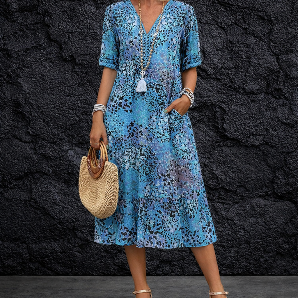 Javessa | Vibrantes Midi-Kleid für Frauen mit auffälligem Stil