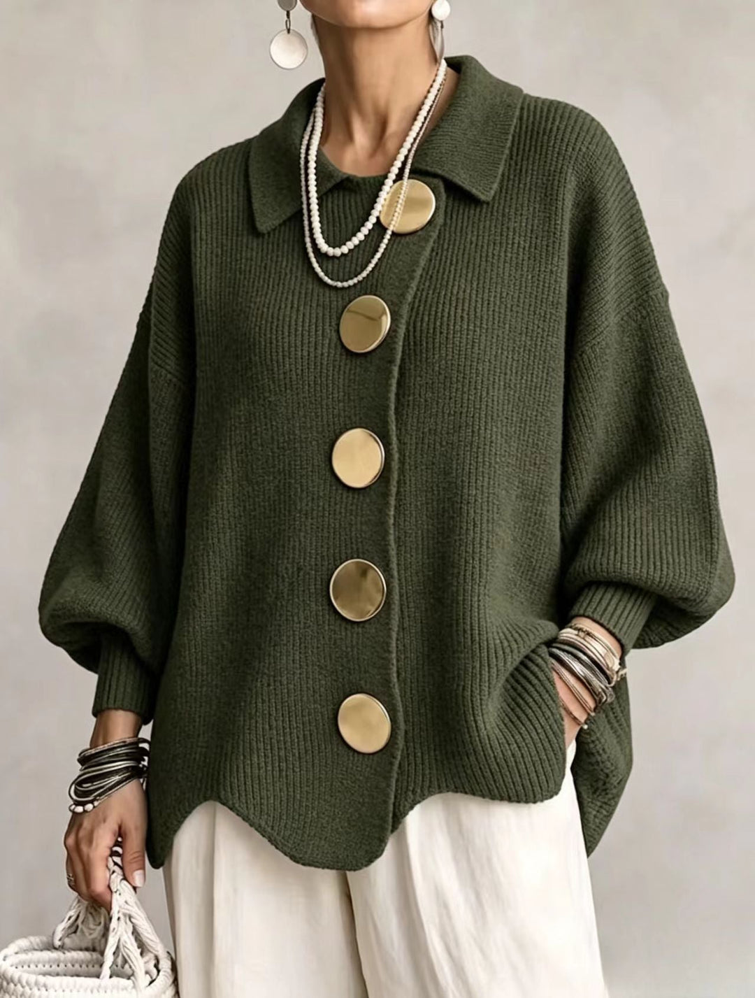 Maria | Oversize-Cardigan mit goldenen Knöpfen