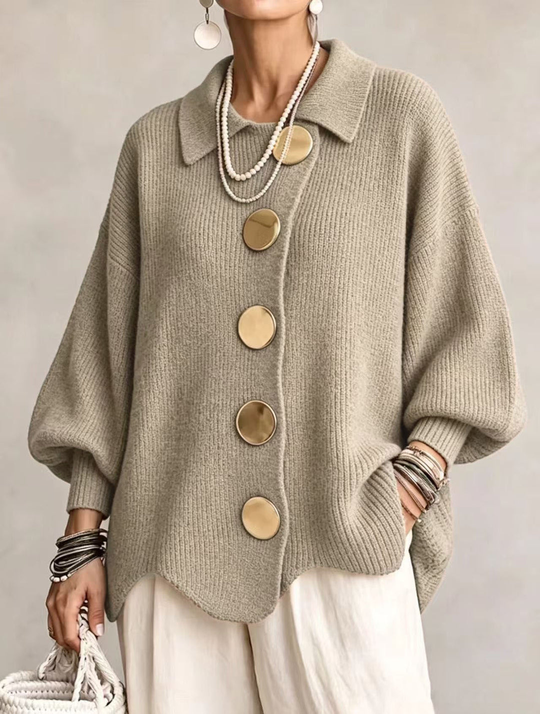 Maria | Oversize-Cardigan mit goldenen Knöpfen