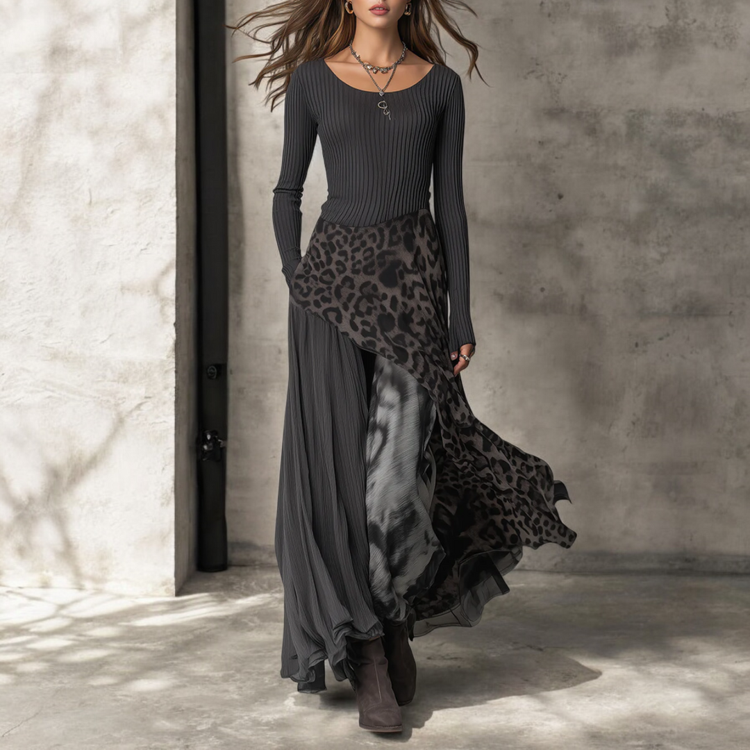 Vireli | Elegantes und Fließendes Maxikleid mit Leopardenmuster