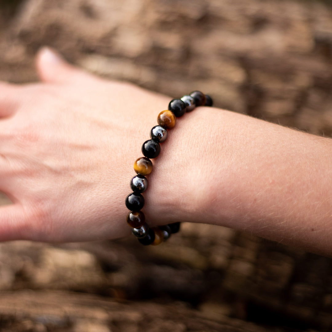 Caryra | Armband "3 Schutz" aus Tigerauge, Hämatit und schwarzer Obsidian