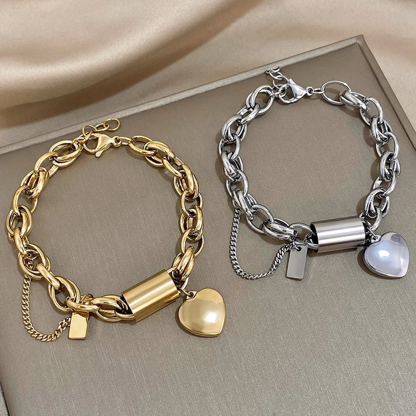Serenella | Grobgliedriges Kettenarmband mit Herzanhänger