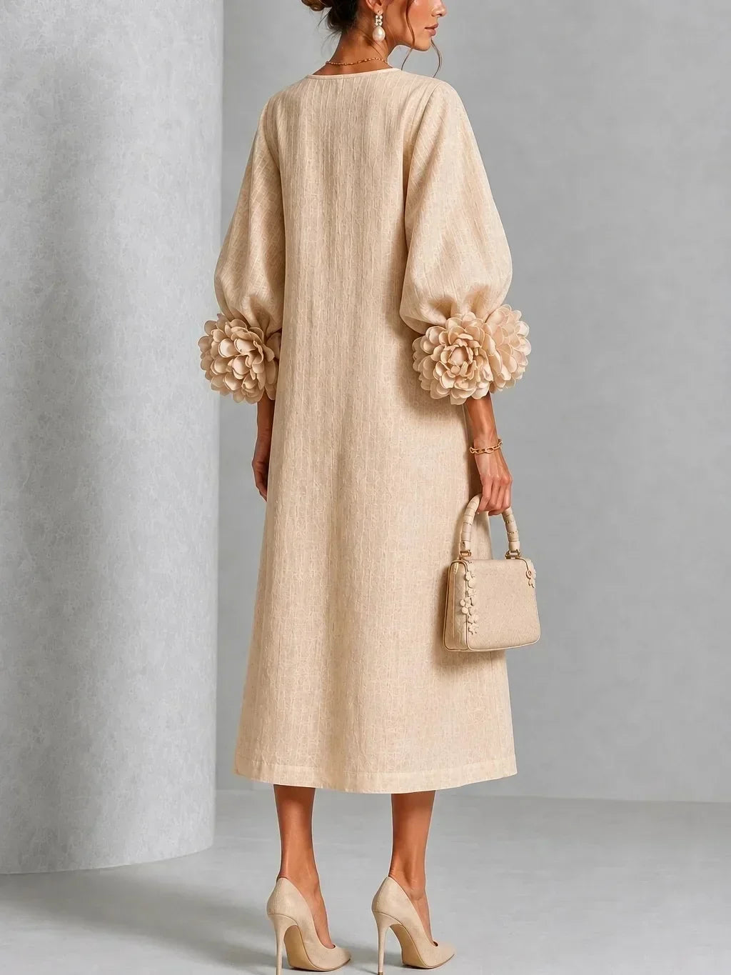 India | Midi-Blumenkleid mit Puffärmeln