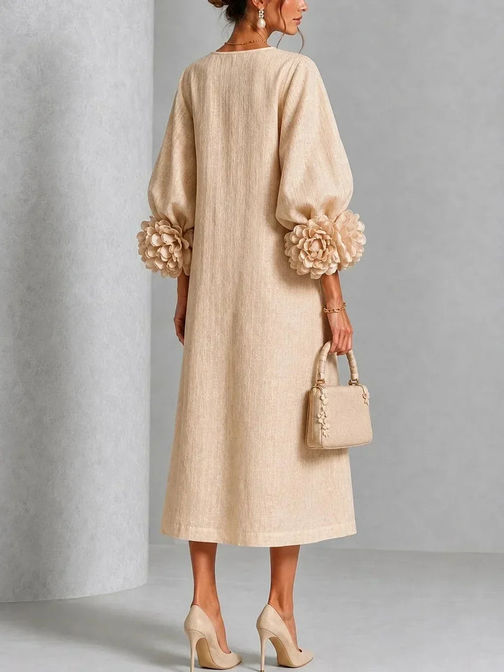 India | Midi-Blumenkleid mit Puffärmeln