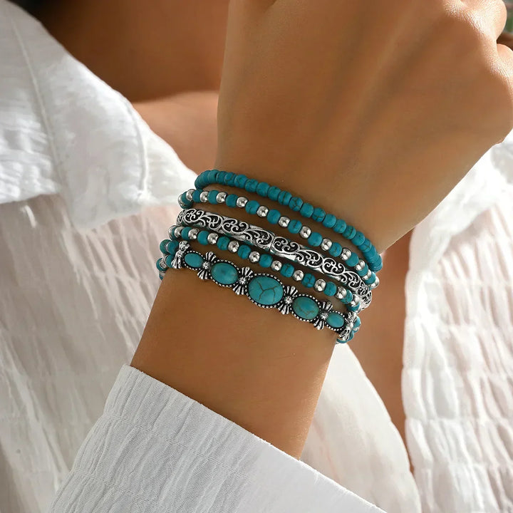 Selavienne | Bohemian-Armbänder mit grünen und türkisfarbenen Perlen