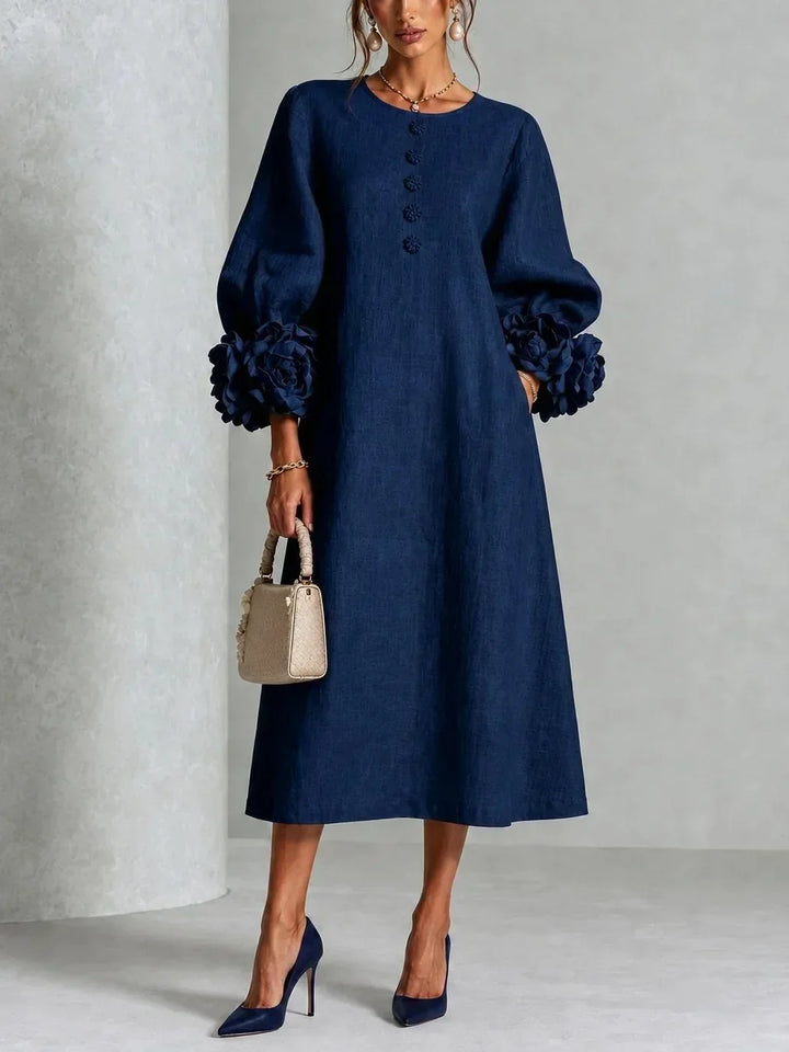 India | Midi-Blumenkleid mit Puffärmeln