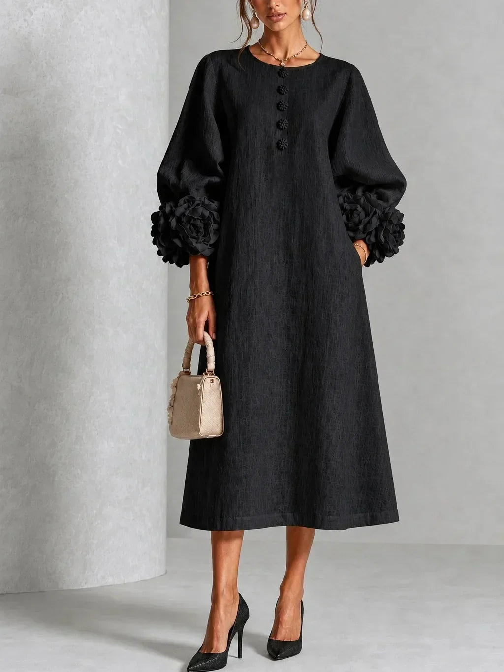 India | Midi-Blumenkleid mit Puffärmeln