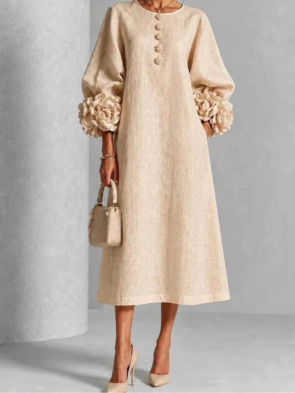 India | Midi-Blumenkleid mit Puffärmeln