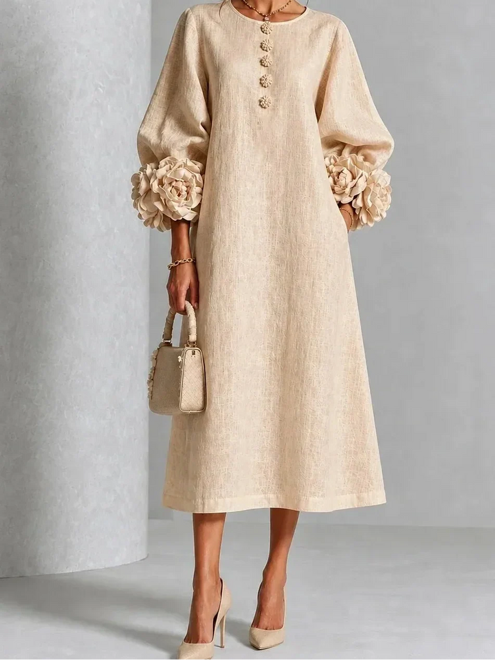 India | Midi-Blumenkleid mit Puffärmeln