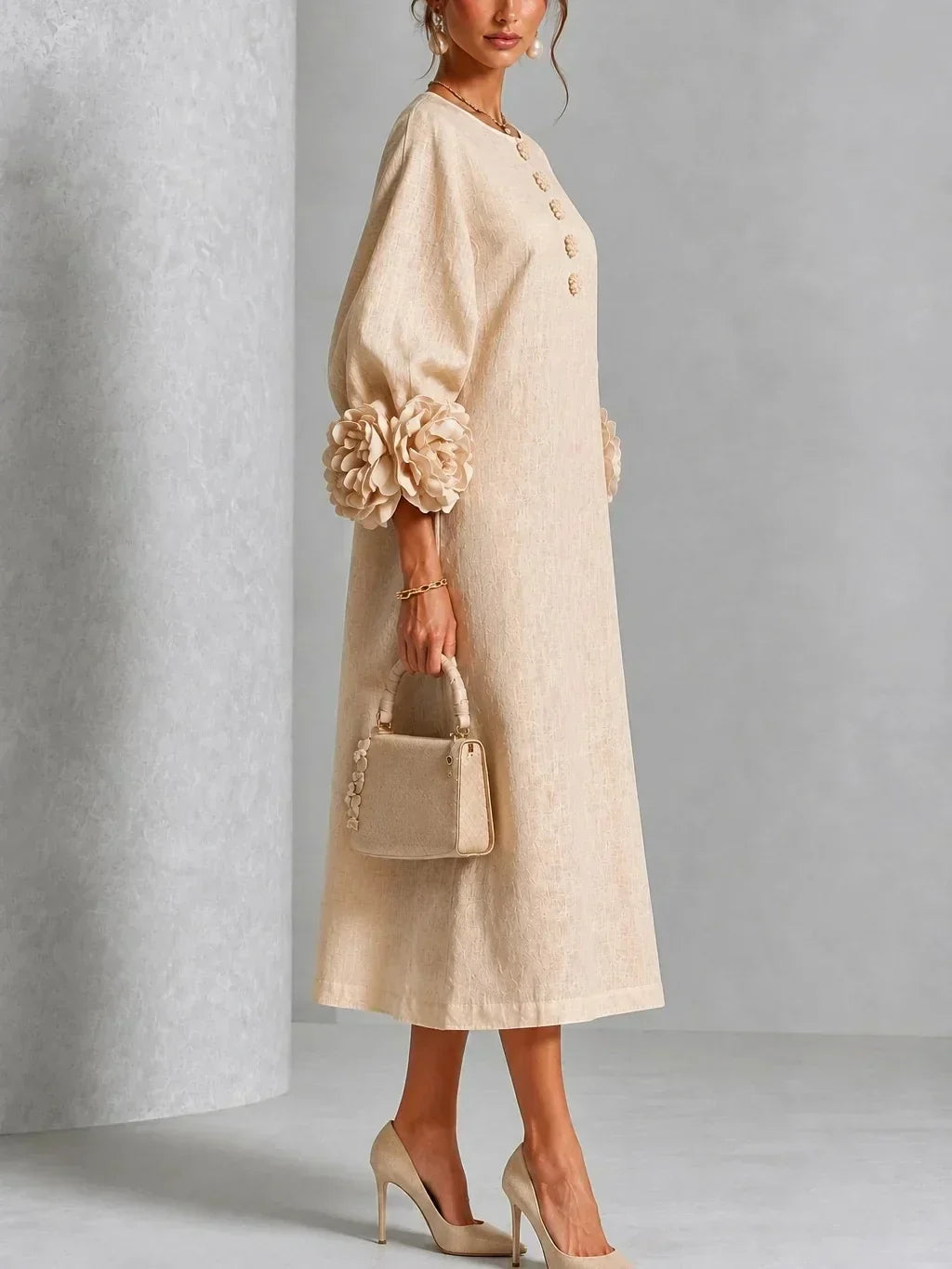 India | Midi-Blumenkleid mit Puffärmeln