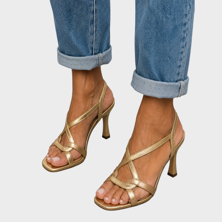 Florentina | Elegante Goldene Sandalen mit Absatz
