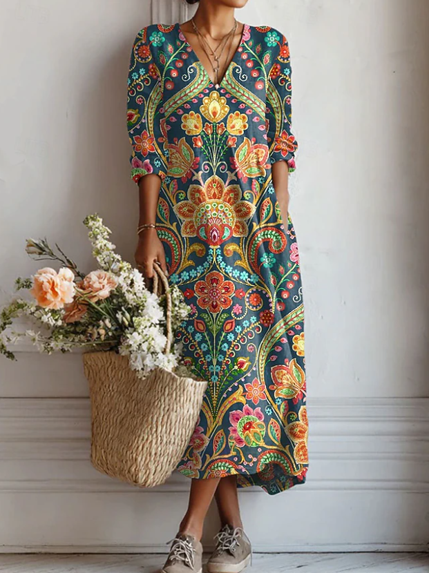 Voreya | Langes Ethno-Kleid mit fließendem und elegantem Design