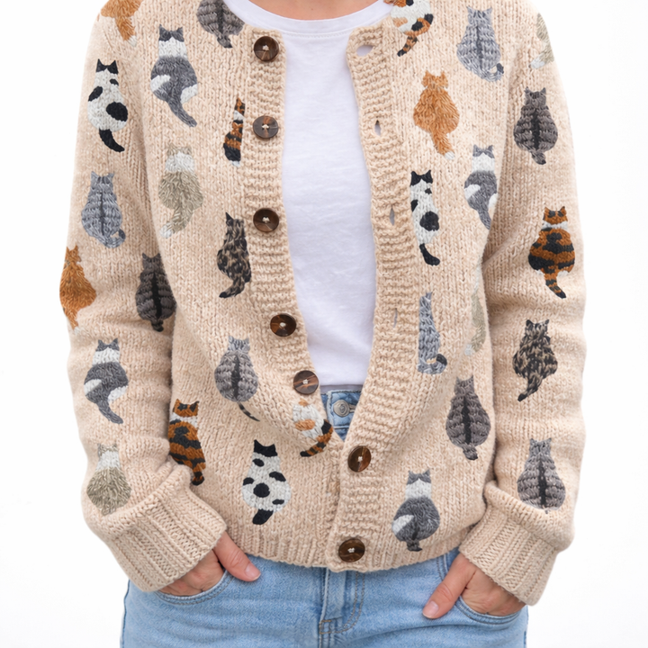 Vessina | Künstlerischer Cardigan mit Katzenmuster