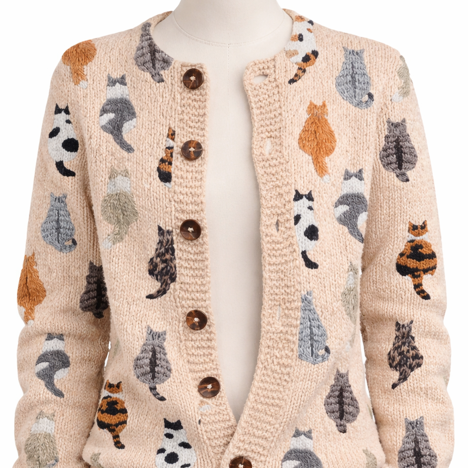 Vessina | Künstlerischer Cardigan mit Katzenmuster