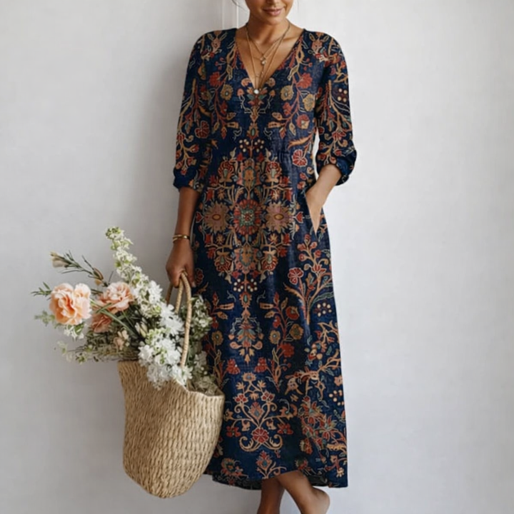 Voreya | Langes Ethno-Kleid mit fließendem und elegantem Design