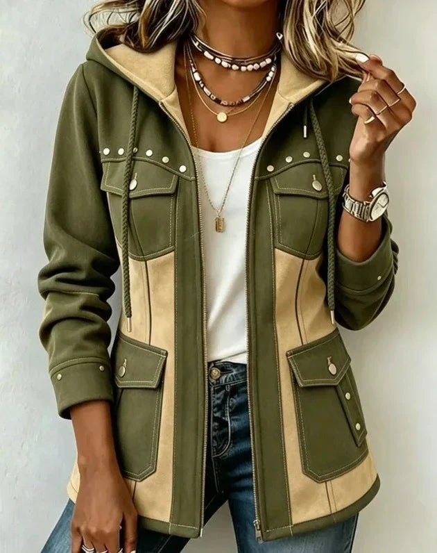 Chloe | Bicolor Kapuzenjacke mit Taschen