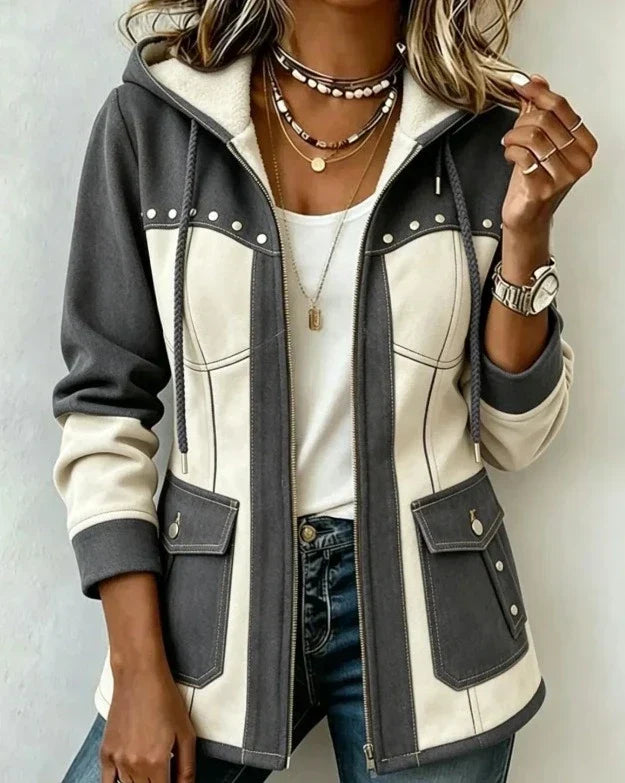Chloe | Bicolor Kapuzenjacke mit Taschen