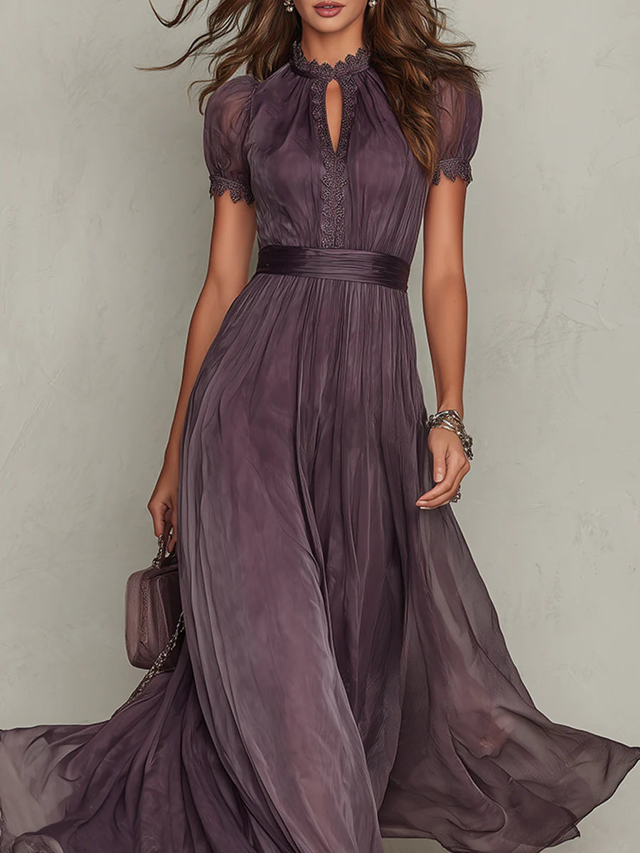 Bellamy | Vintage-inspiriertes Violettes Chiffon-Maxikleid