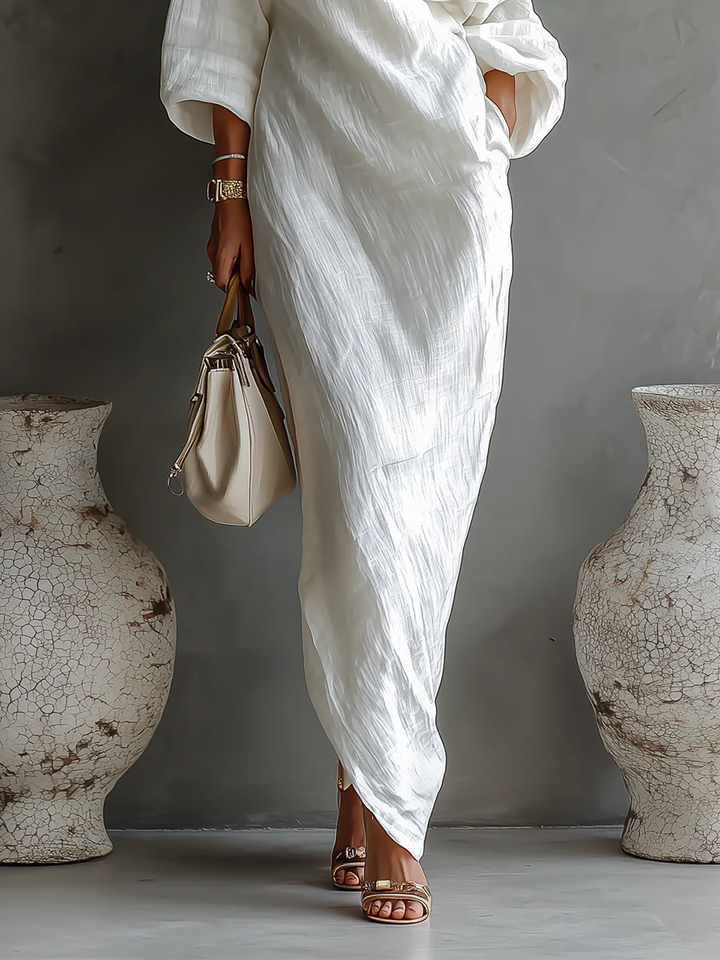 Linoretta | Asymmetrisches Ein-Schulter Elfenbein-Maxikleid